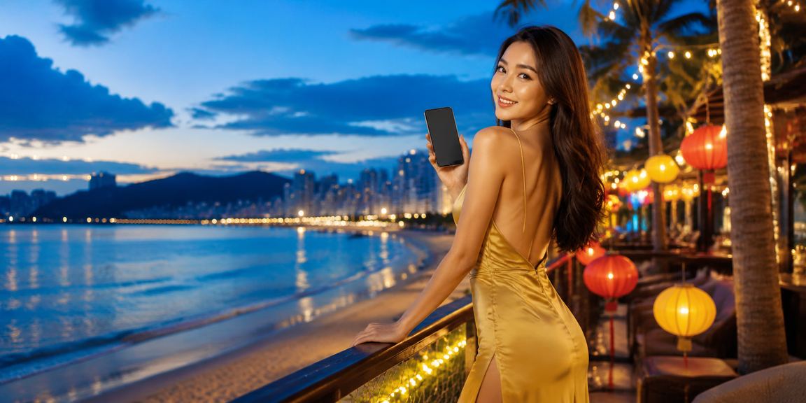 Người chơi thư giãn trên bãi biển Đà Nẵng sử dụng ứng dụng casino di động xsmb90